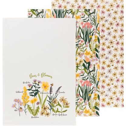 Bees & Blooms Baker's Floursack Dishtowels Set of 3