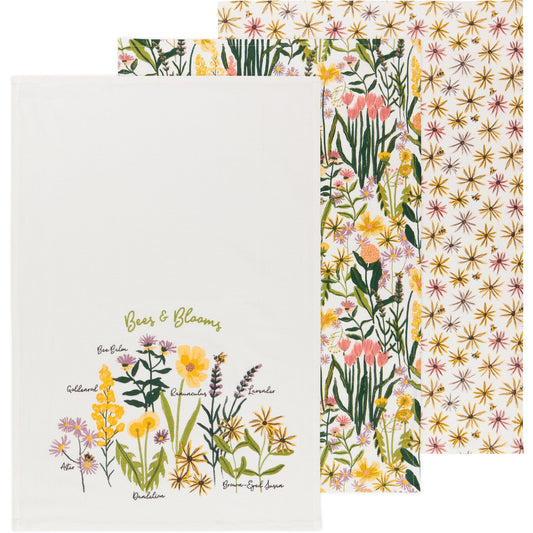 Bees & Blooms Baker's Floursack Dishtowels Set of 3
