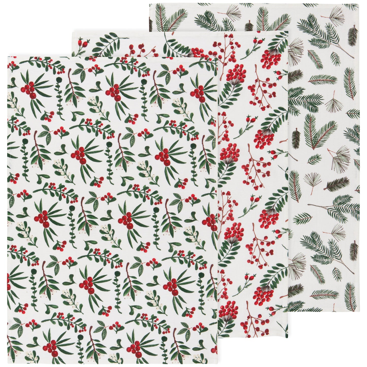 Winterberry Baker's Floursack Christmas Dishtowels Set of 3