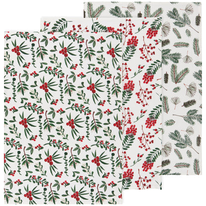 Winterberry Baker's Floursack Christmas Dishtowels Set of 3