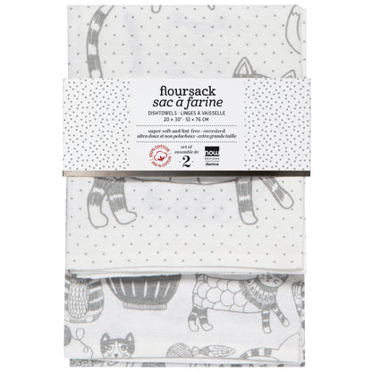 Cat Print London Gray Floursack Dishtowels Set of 2
