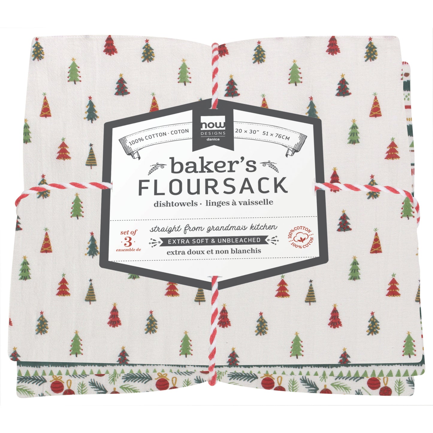 Merry And Bright Baker's Floursack Dishtowels Set of 3