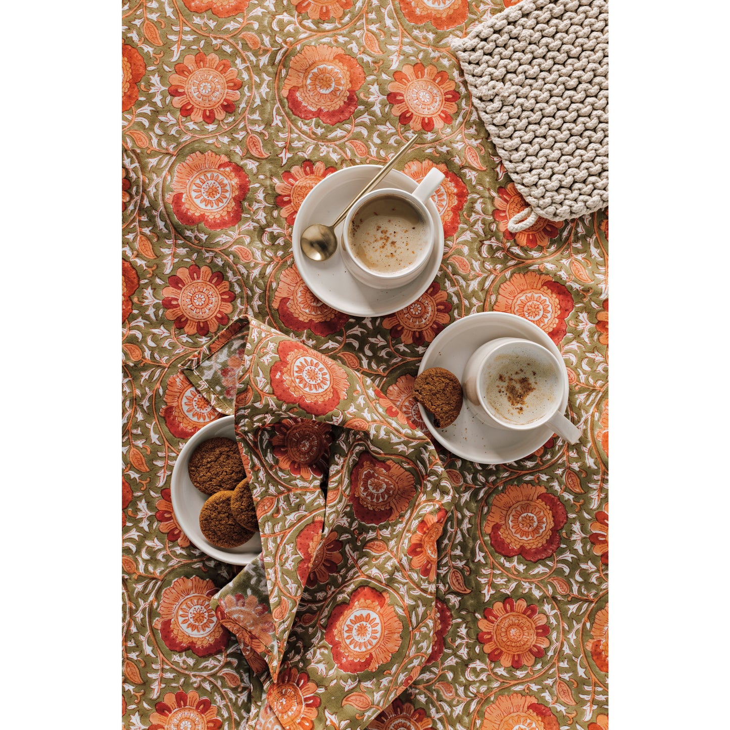 Zinnia Block Print Tablecloth 60 x 90 inch