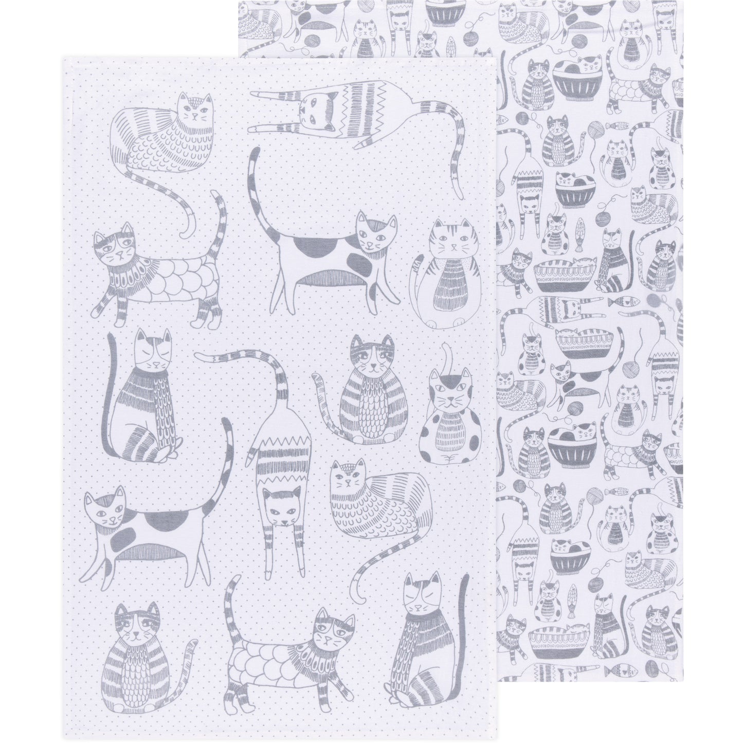 Cat Print London Gray Floursack Dishtowels Set of 2
