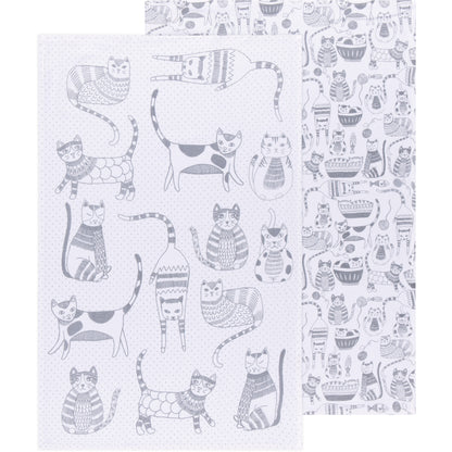 Cat Print London Gray Floursack Dishtowels Set of 2